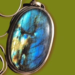 Handcrafted Vintage Large Labdorite & Sterling Silver Necklace